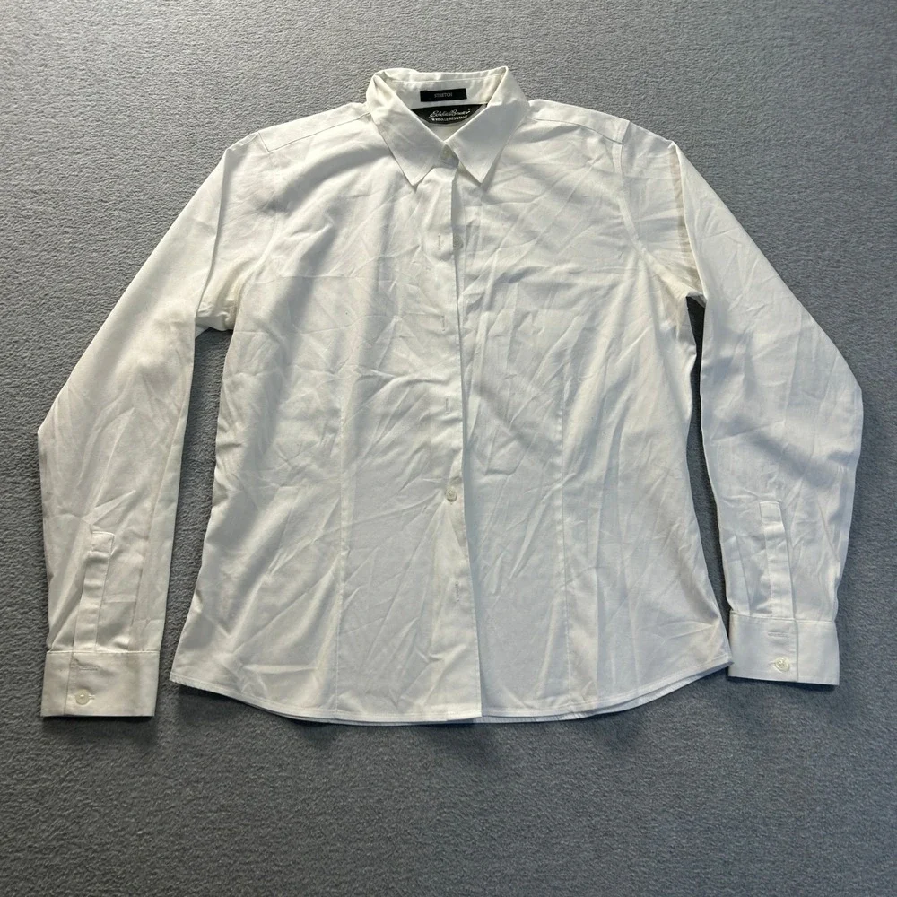 Eddie Bauer Stretch Wrinkle Resistant Dress Shirt Mens Medium White Button Up